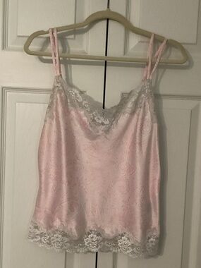 Lauren Ralph Lauren Pink Lace-Trim Satin Camisole Medium